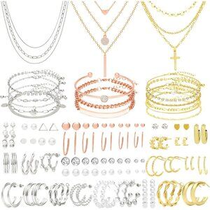 Gold Jewelry Set 93 Pieces Alloy Multicolor Statement Accessories for Women